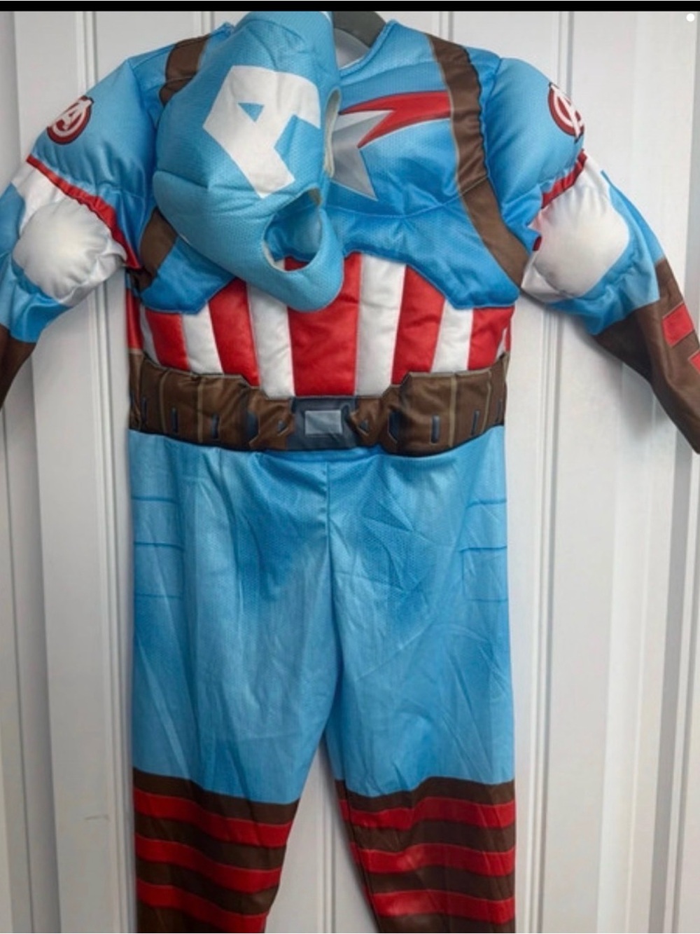 Light Blue and Red Kids Superhero Costume with Padded Chest and Mask